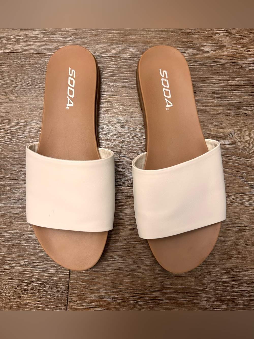 Soda Slide Sandals in Cream with Tan Footbed